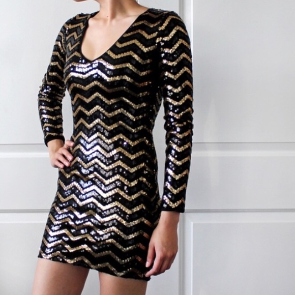 h&m black and gold dress